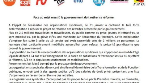 Déclaration intersyndicale du Loir et Cher : 7 et 11 Février