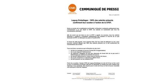 Leguay Emballages : les élus sans étiquette soutiennent les positions de la CFDT