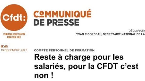 CPF : Reste à charge pour les salariés, c'est NON pour la CFDT